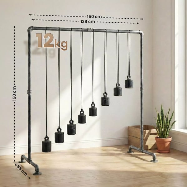 Jersey Industriel Metal Tøjstativ med Tøjstang - Sølv, 55x150x150 cm