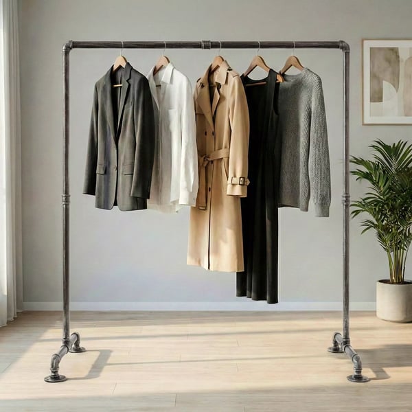 Jersey Industriel Metal Tøjstativ med Tøjstang - Sølv, 55x150x150 cm