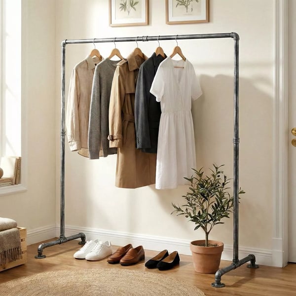 Jersey Industriel Metal Tøjstativ med Tøjstang - Sølv, 55x150x150 cm