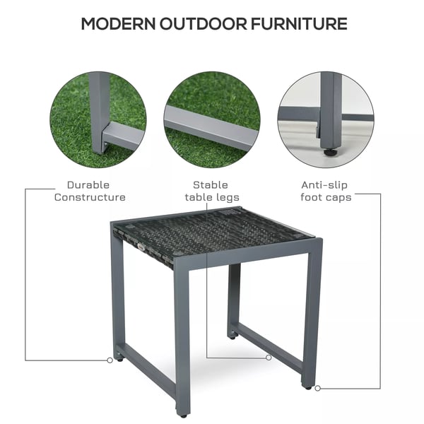 Outsunny® havebord have-sidebord med hærdet glas polyrattan + aluminium