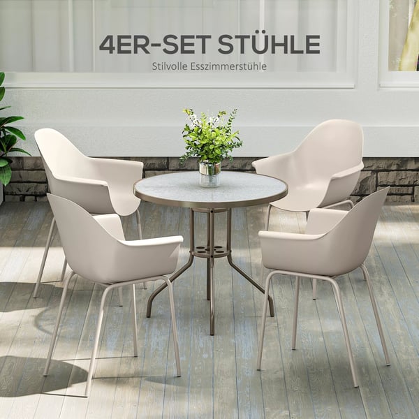 Outsunny havestol 4 stk., stabelbare terrasse stole med ryglæn og armlæn, altanstole, spisestole til haven, grå