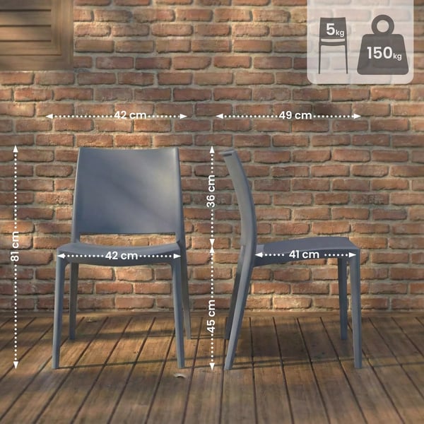 Meton Grå Stabelbar Havestol i Plast - Vejrbestandig, UV-bestandig, Ergonomisk Komfort, Gulvbeskyttere