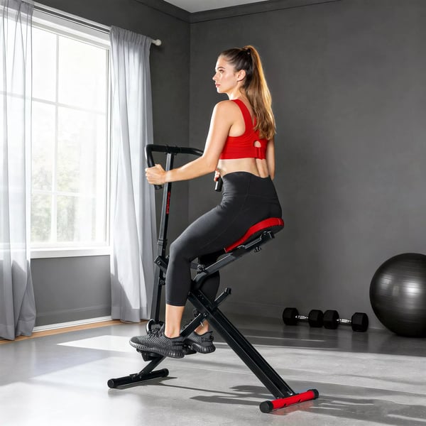 Træningsmaskine, justerbar, metalrør, pedaler, foldbar, rød