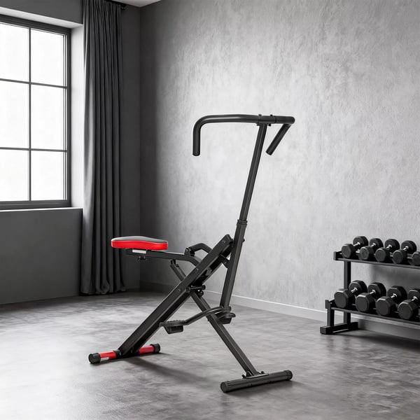 Træningsmaskine, justerbar, metalrør, pedaler, foldbar, rød