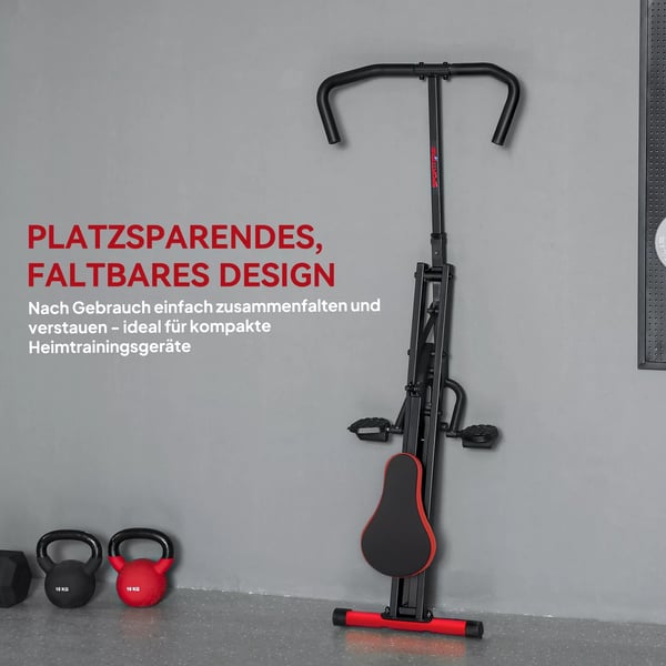 Træningsmaskine, justerbar, metalrør, pedaler, foldbar, rød