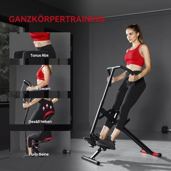 Træningsmaskine, justerbar, metalrør, pedaler, foldbar, rød