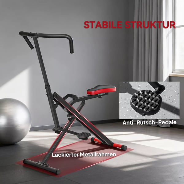 Træningsmaskine, justerbar, metalrør, pedaler, foldbar, rød