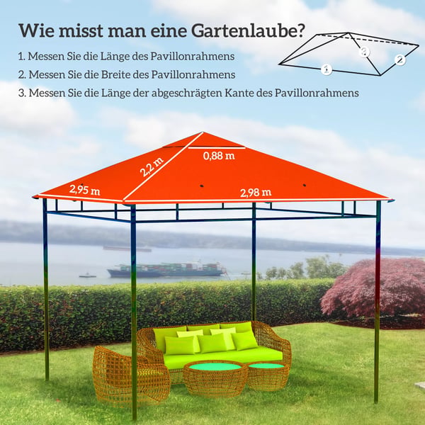 Outsunny korvaava katto huvimajalle, oranssi polyesteri, UV-suoja, 2,98 x 2,95 m