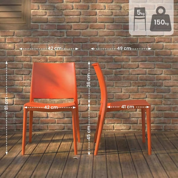 Orange Meton Stabelbar Plastik Havestol - UV-resistent, Vejrbestandig, Ergonomisk Design til Indendørs/Udendørs Brug