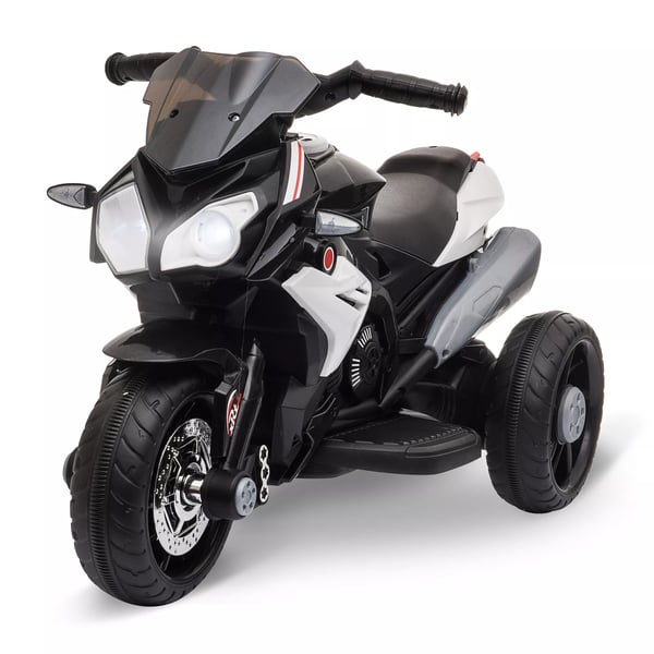 HOMCOM Elmotorcykel för barn, Ljus & Ljud, 3 km/h, Uppladdningsbar, Plast & Metall, Svart/Vit