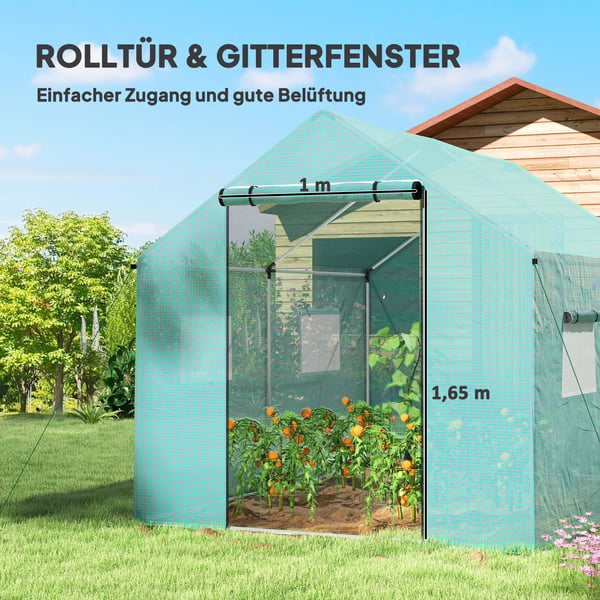 Outsunny foliedrivhus 2x3x2 m, vindtæt drivhus med rullevindue og UV-beskyttelse, ideelt til tomater, stålkonstruktion, grøn