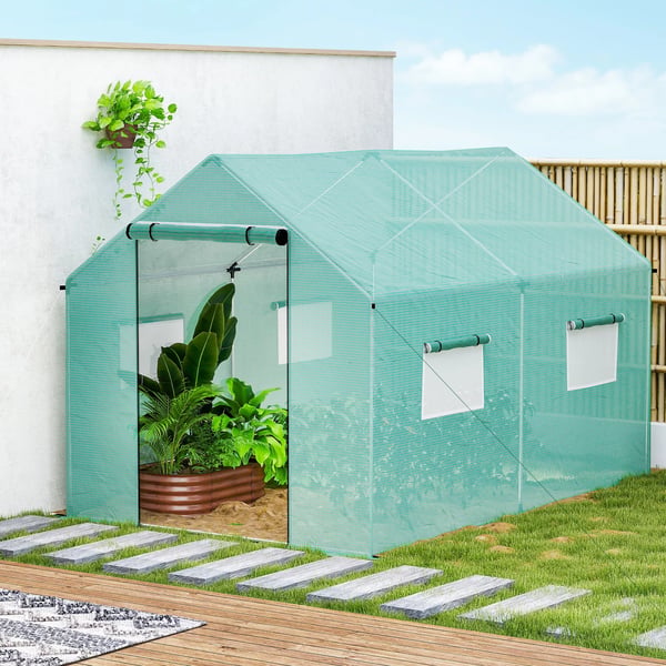 Outsunny foliedrivhus 2x3x2 m, vindtæt drivhus med rullevindue og UV-beskyttelse, ideelt til tomater, stålkonstruktion, grøn