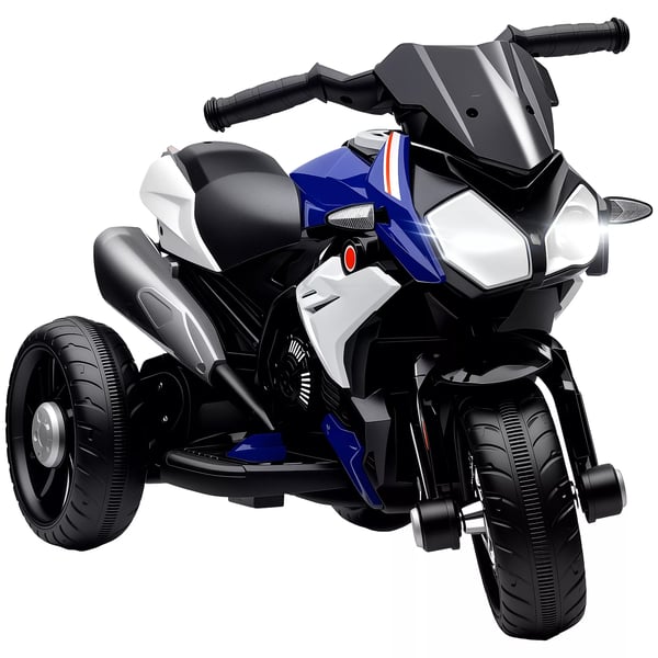 elektrisk børnemotorcykel, lys & lyde, 3 km/t, genopladelig, plast & metal, blå/hvid