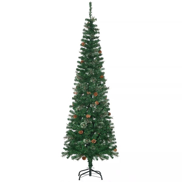 HOMCOM kunstigt juletræ, 195 cm juletræ med 556 grene, 25 kogler, foldbart metalstativ, til julepynt, grøn