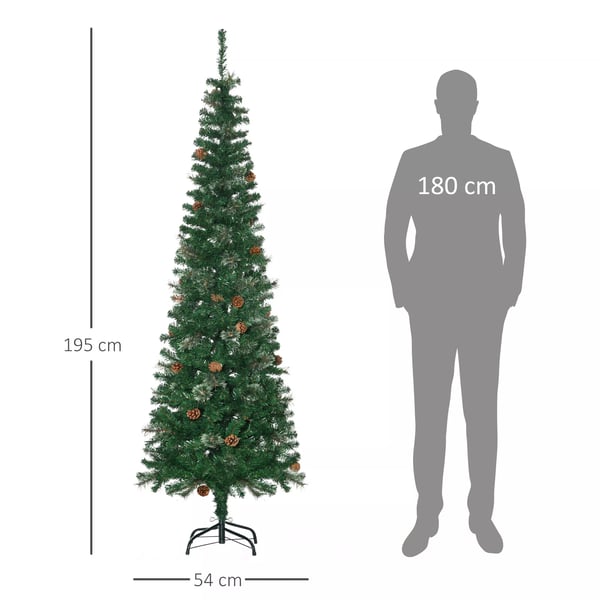 HOMCOM kunstigt juletræ, 195 cm juletræ med 556 grene, 25 kogler, foldbart metalstativ, til julepynt, grøn