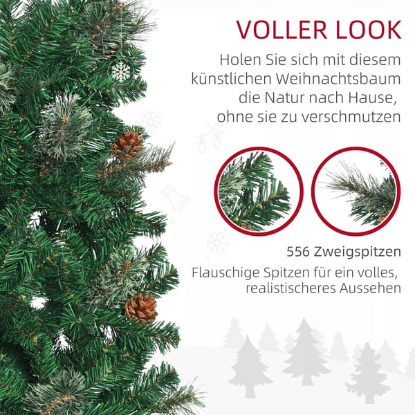 HOMCOM kunstigt juletræ, 195 cm juletræ med 556 grene, 25 kogler, foldbart metalstativ, til julepynt, grøn