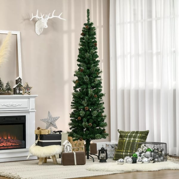 HOMCOM kunstigt juletræ, 195 cm juletræ med 556 grene, 25 kogler, foldbart metalstativ, til julepynt, grøn