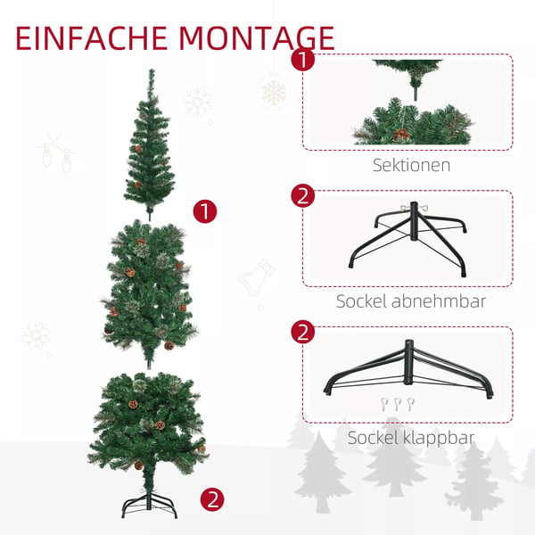 HOMCOM kunstigt juletræ, 195 cm juletræ med 556 grene, 25 kogler, foldbart metalstativ, til julepynt, grøn