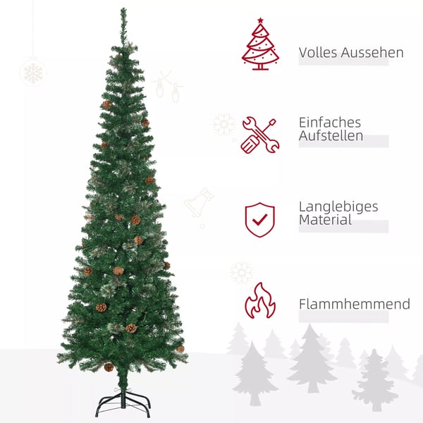 HOMCOM kunstigt juletræ, 195 cm juletræ med 556 grene, 25 kogler, foldbart metalstativ, til julepynt, grøn
