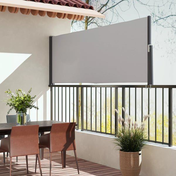 Outsunny udtrækkelig sidemarkise, 300x100 cm havemarkise, afskærmning med UV-beskyttelse, vindbeskyttelse, polyester, lysegrå