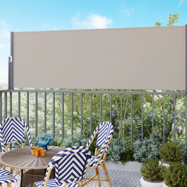 Outsunny udtrækkelig sidemarkise, 300x100 cm havemarkise, afskærmning med UV-beskyttelse, vindbeskyttelse, polyester, lysegrå