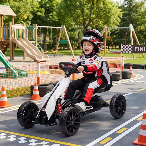 HOMCOM Elektrisk Gokart til Børn, 12V, 3-5 km/t, Hvid Plastik