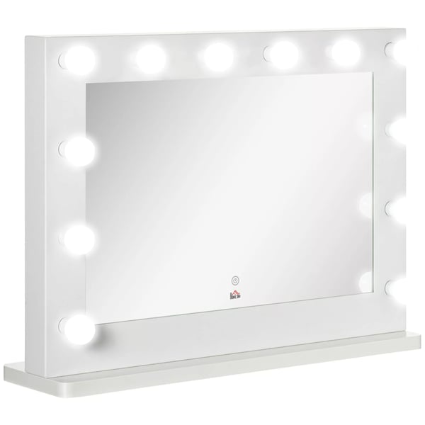 HOMCOM Hollywood-spegel med belysning, touchknapp, 12 dimbara LED-lampor, 80x60 cm, minnesfunktion, vit