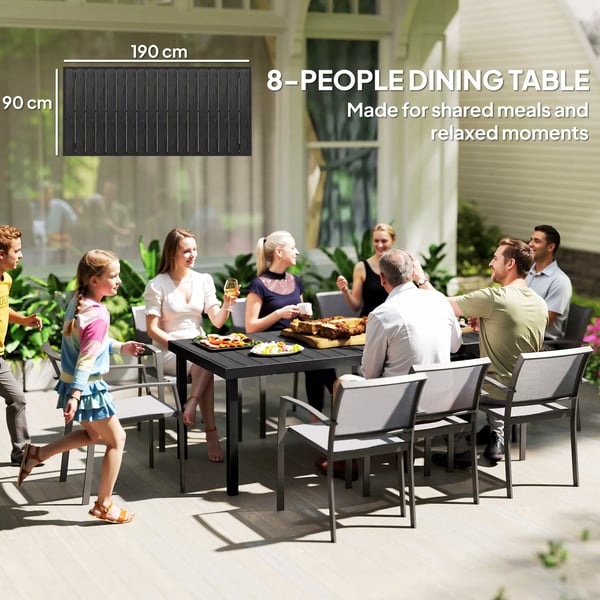Outsunny havebord til 8 personer spisebord aluminiumsbord havemøbler loungemøbler let vedligeholdelse plast sort 190 x 90 x 74 cm