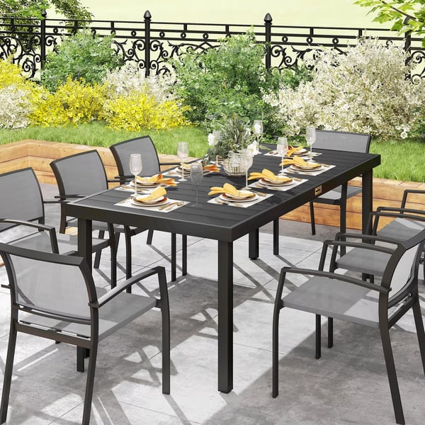 Outsunny havebord til 8 personer spisebord aluminiumsbord havemøbler loungemøbler let vedligeholdelse plast sort 190 x 90 x 74 cm