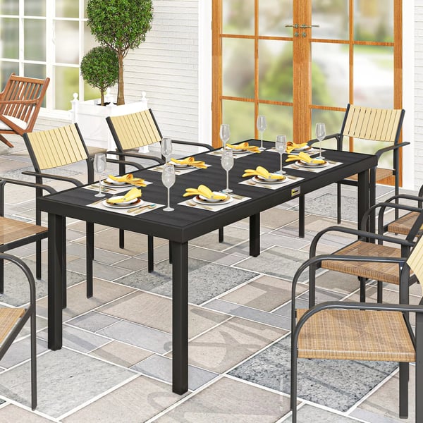 Outsunny havebord til 8 personer spisebord aluminiumsbord havemøbler loungemøbler let vedligeholdelse plast sort 190 x 90 x 74 cm