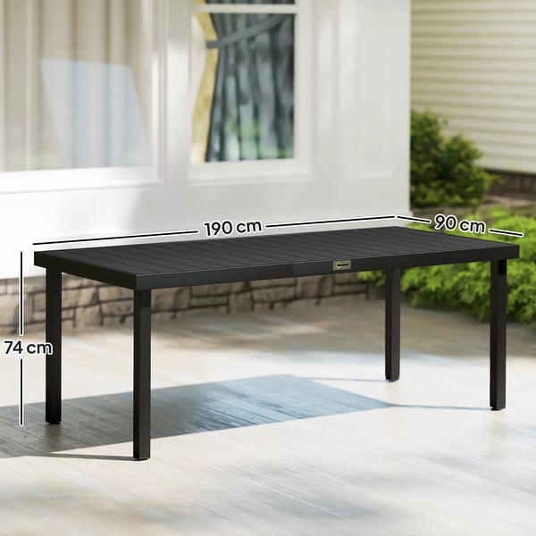 Outsunny havebord til 8 personer spisebord aluminiumsbord havemøbler loungemøbler let vedligeholdelse plast sort 190 x 90 x 74 cm