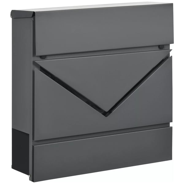 HOMCOM postkasse vægmonteret postkasse med lås, låg, postkasse af galvaniseret stål, til udendørs brug, 37 x 10,5 x 37 cm, mørkegrå