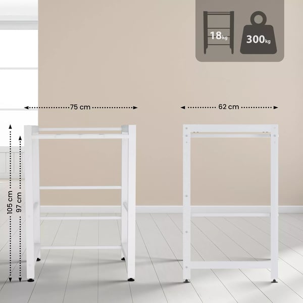 Medina 75 cm hvid metal vaskemaskinehylde - 300 kg kapacitet