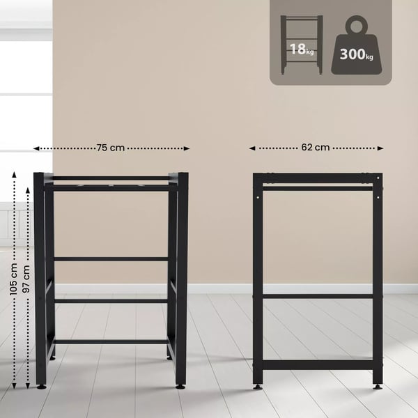 Medina Metal Vaskemaskine Hyldeholder - Sort, 300 kg Kapacitet, Pladsbesparende Over-Vaskemaskine Opbevaring