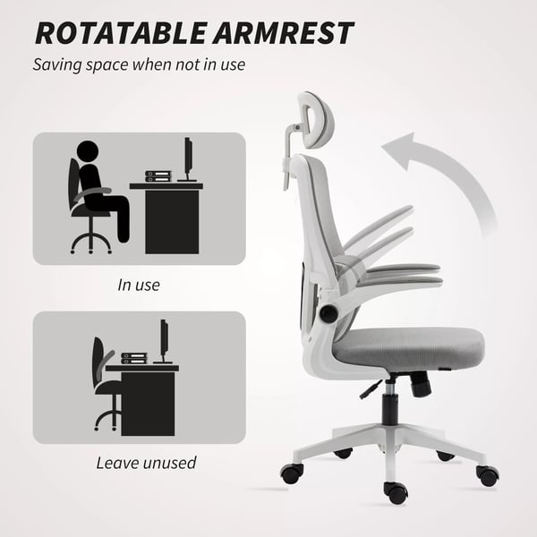 Vinsetto ergonomisk kontorstol, højdejusterbar skrivebordsstol med justerbare armlæn, nakkestøtte, vippefunktion, lændestøtte og mesh, grå