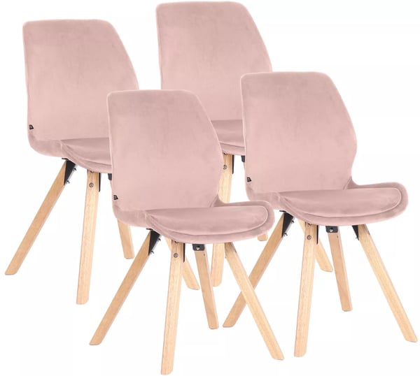 Sæt med 4 Luna fløjlsstole - Pink, træramme