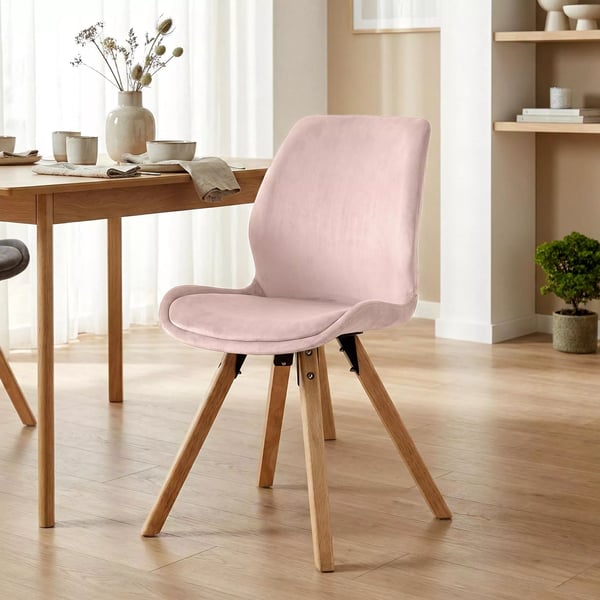 Sæt med 4 Luna fløjlsstole - Pink, træramme