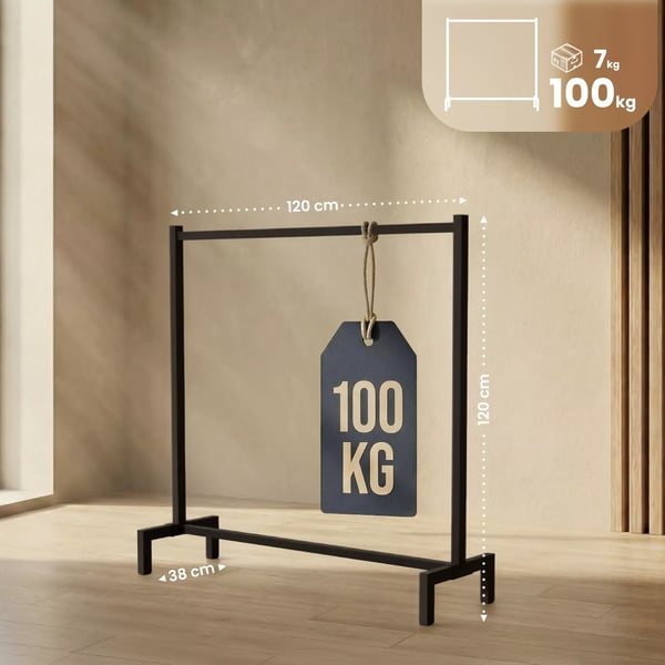 Melva Tøjstativ i Industriel Stil, Mat Sort, 120x38x120 cm