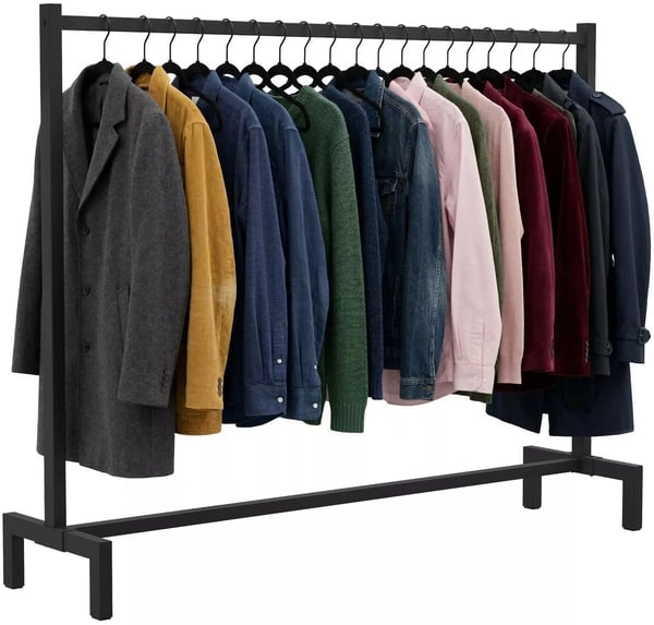 Melva industrielt tøjstativ, mat sort metal, 150x38x120 cm
