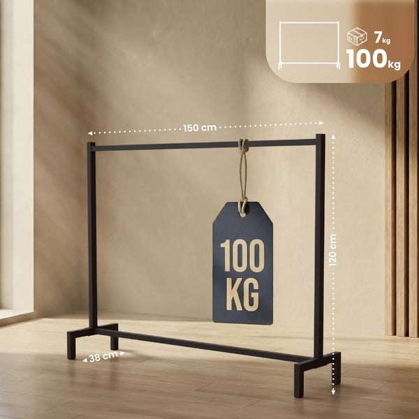 Melva Vaateteline 150x38x120 cm Musta Metalli