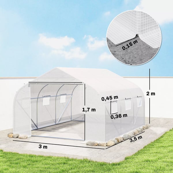 Outsunny drivhus med folie 4,45x2,99x2,05m UV-beskyttelse tomatdrivhus, netvinduer, vindtæt, metal, hvid