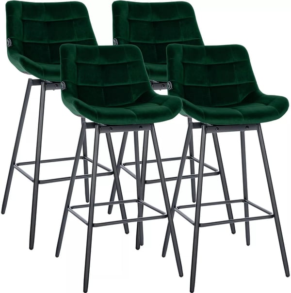 Set med 4 Weston Mörkgröna Barstolar i Sammet med Svängfunktion och Mattsvarta Metallben Set med 4 Weston Mörkgröna Barstolar i Sammet med Svängfunktion och Mattsvarta Metallben
