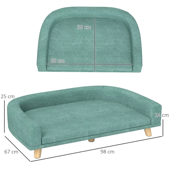 PawHut Hundesofa Komfortabel Kæledyrsseng med Pude, Grøn Polyester, 98x67x25cm