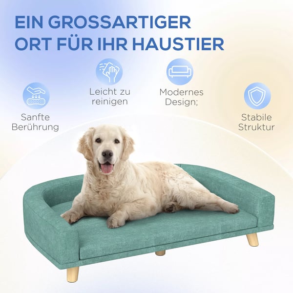 PawHut Hundesofa Komfortabel Kæledyrsseng med Pude, Grøn Polyester, 98x67x25cm