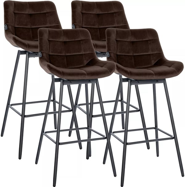 Set med 4 Weston Barstolar i Sammet med Snurrfunktion - Brun med Mattsvarta Metallben
