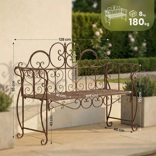 Minna Havebænk i Bronze Metal - Art Nouveau Stil, 3-personers, 180 kg Kapacitet