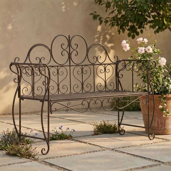 Minna Havebænk i Bronze Metal - Art Nouveau Stil, 3-personers, 180 kg Kapacitet