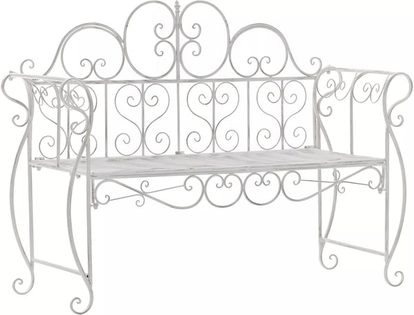 Minna Trädgårdsbänk i Art Nouveau-stil i metall, 3-sits, antikvit