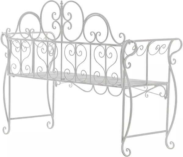 Minna Art Nouveau-stil metal havebænk, 3-personers, antik hvid