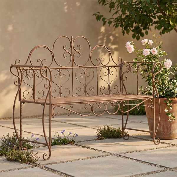 Minna Antik Brun Metal Havebænk, 3-personers, 128 cm Bred